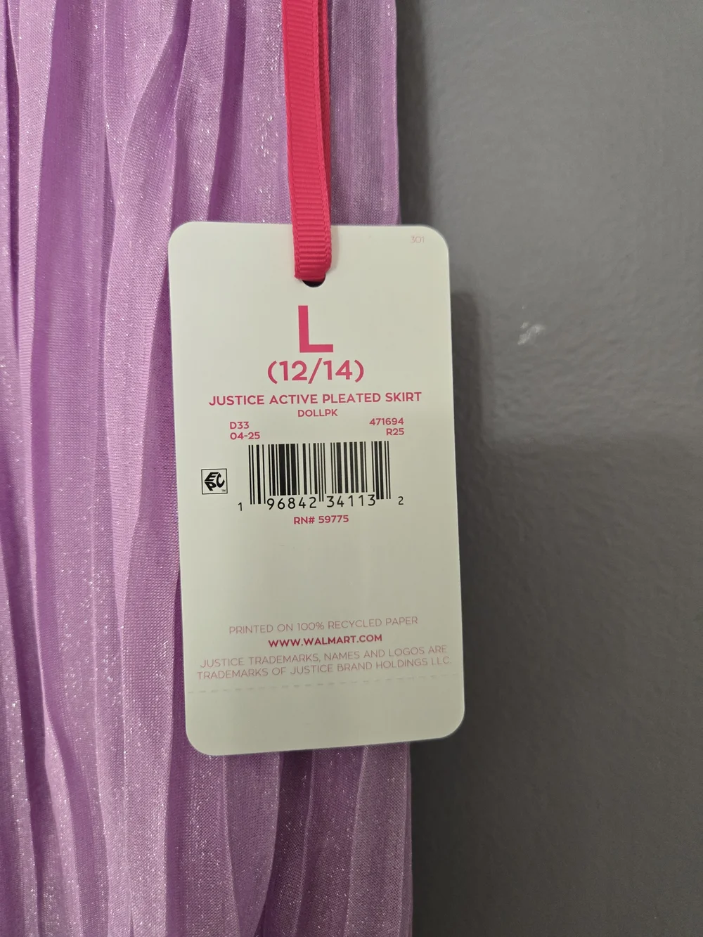 Justice Lilac Pleated Sparkle Skirt